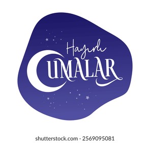 "Blessed Friday" themed design with a blue background, crescent moon, and stars, conveying an Islamic message.