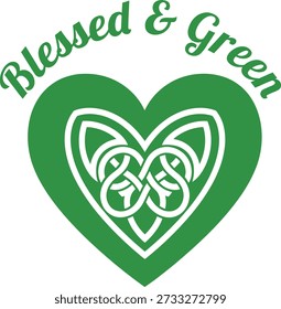 Ilustración vectorial de diseño de tipografía de corazón bendecido y verde para el fiel espíritu irlandés del Día de San Patricio y el amor festivo sobre fondo transparente.