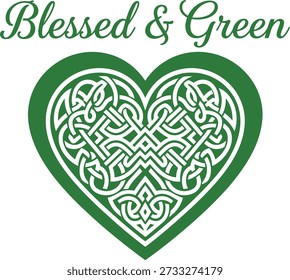 Ilustración vectorial de diseño de tipografía de corazón bendecido y verde para la ropa de celebración de fiestas irlandesas del Día de San Patricio sobre fondo transparente.