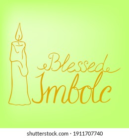 Blessed Imbolc lettering with a candle