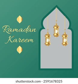 Blessed Ramadan, Eid al-Adha, Islamic holiday, Happy holiday! Muslim holidays, Eid al-Adha, obedience, devotion, mercy, gold and green. Vector illustration