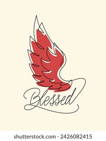 Blessed red wing one line drawing. single line illustration. Blessed red wing minimalist line art