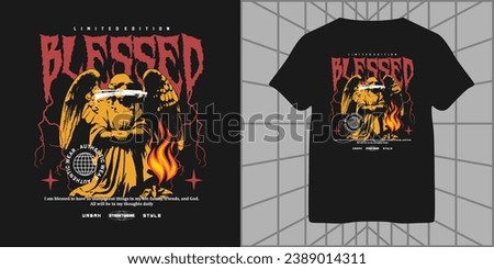 blessed slogan with angel greek statue and spray paint, design graphic illustration, for streetwear and urban style t-shirts design, hoodies, etc