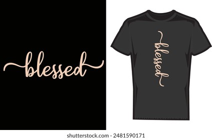 Blessed T-Shirt, Floral pink retro aesthetic religious badge. Boho celestial groovy text for women t-shirt design print vector sticker