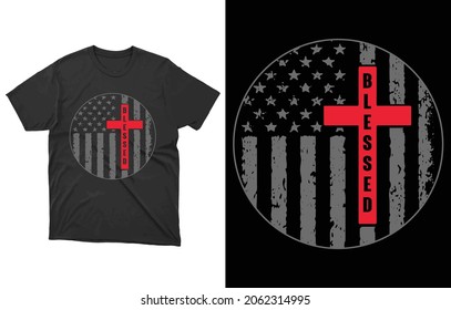 Blessed USA Red Line Cross Flag T-Shirt Vector Design, Blessed Shirt, Religious Shirt, Hymn T-Shirt, Christ Jesus Shirt, Jesus Love Tee,