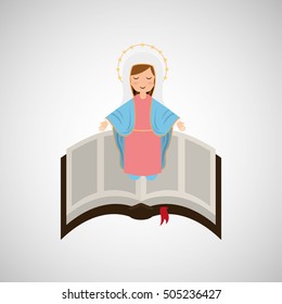 blessed virgin mary with bible design vector illustration