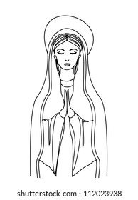  Blessed Virgin Mary in black and white contour drawing