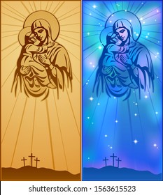 Blessed Virgin Mary, Jesus Christ, blessing, Christianity, Vector illustration