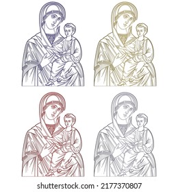 Blessed Virgin Mary With Jesus Christ Vector Illustration
