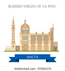 Blessed Virgin of Ta Pinu in Malta. Flat cartoon style historic sight showplace attraction web site vector illustration. World countries cities vacation travel sightseeing collection.