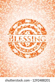 Blessing abstract emblem, orange mosaic background