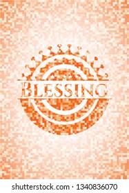 Blessing abstract orange mosaic emblem with background