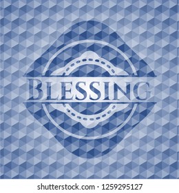 Blessing blue emblem with geometric pattern.