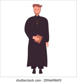 Blessing catholic priest of second clergy grade. Authorized mediator between god and humanity flat vector illustration