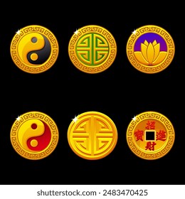 Blessing Chinese coins represent good luck or fortune. Chinese Symbols for Luck.