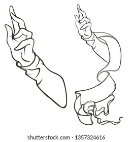 Blessing hands. Black and white linear drawing isolated on white background. EPS10 vector illustration