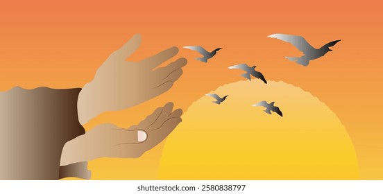 blessing hands stretching to the sun  