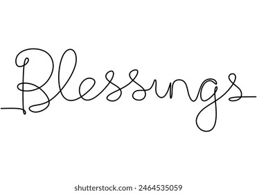 Blessing handwritten inscription. One line drawing of phrase hand writing calligraphy card lettering isolated on white background.