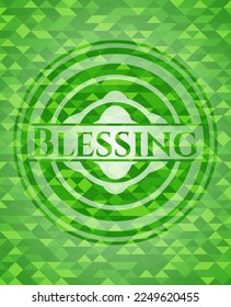 Blessing realistic green mosaic emblem. Vector Illustration. Detailed. 