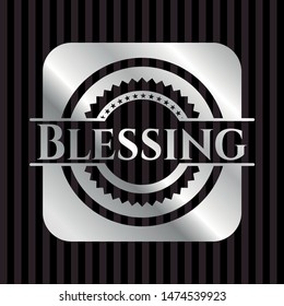Blessing silvery badge or emblem. Vector Illustration. Mosaic.