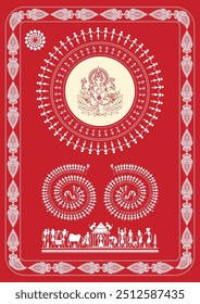 Blessings of Ganesha: A Joyful Warli Scene of Village Worship. Warli Ganpati festival, Warli Krishna painting, Indian folk art Ganpati, Warli religious art, Festival painting. 