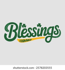 Blessings text of saint patrick day vector typography transparent background