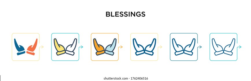 Blessings vector icon in 6 different modern styles. Black, two colored blessings icons designed in filled, outline, line and stroke style. Vector illustration can be used for web, mobile, ui