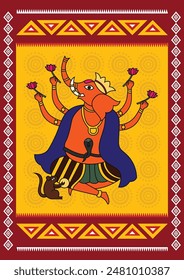 Blessings of Wisdom: A Serene Madhubani Artwork - Lord Ganesha. Madhubani art, Hindu god art, Ganapati artwork, Madhubani mythology art, Wall decor, Handmade.