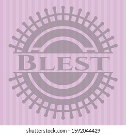 Blest badge with pink background. Vector Illustration. Detailed.