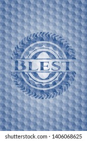 Blest blue badge with geometric background. Vector Illustration. Detailed.