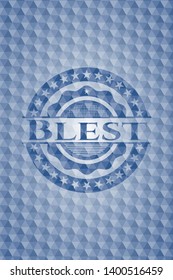 Blest blue emblem or badge with abstract geometric polygonal pattern background. Vector Illustration. Detailed.