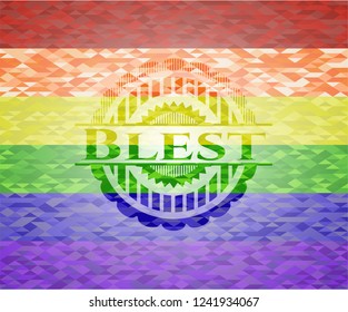 Blest emblem on mosaic background with the colors of the LGBT flag