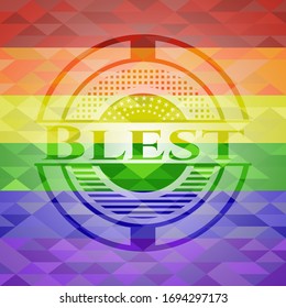 Blest emblem on mosaic background with the colors of the LGBT flag