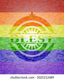 Blest emblem on mosaic background with the colors of the LGBT flag. 