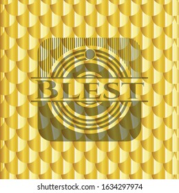 Blest gold emblem. Scales pattern. Vector Illustration. Detailed.