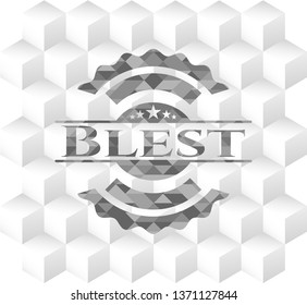 Blest grey badge with geometric cube white background