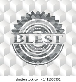 Blest grey emblem. Retro with geometric cube white background