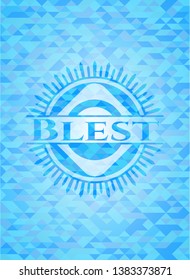 Blest light blue emblem with mosaic background