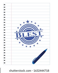 Blest pen draw. Blue ink. Vector Illustration. Detailed.