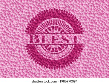 Emblema rosa más negro con fondo de burbujas. Vintage. Ilustración vectorial. Detallado. 