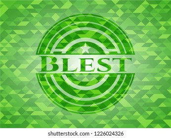 Blest realistic green emblem. Mosaic background