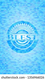 Blest realistic sky blue emblem. Mosaic background