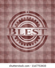 Blest red badge with geometric pattern background. Seamless.
