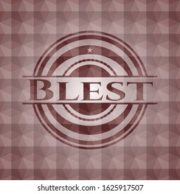 Blest red seamless badge with geometric background.