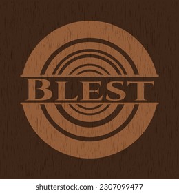 Blest retro wooden emblem. Vector Illustration. 