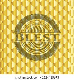 Blest shiny golden badge. Scales pattern. Vector Illustration. Detailed.