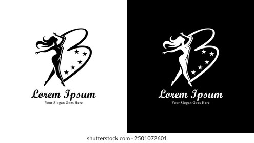 B-letter logo design combined with silhouette of a dancing woman