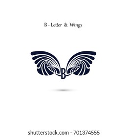 B-letter sign and angel wings.Monogram wing vector logo template.Classic emblem.Elegant dynamic alphabet letters with wings.Creative design element.Flat web design wings icon.Vector illustration.