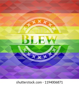 Blew emblem on mosaic background with the colors of the LGBT flag
