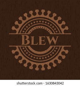 Blew realistic wooden emblem. Vector Illustration.